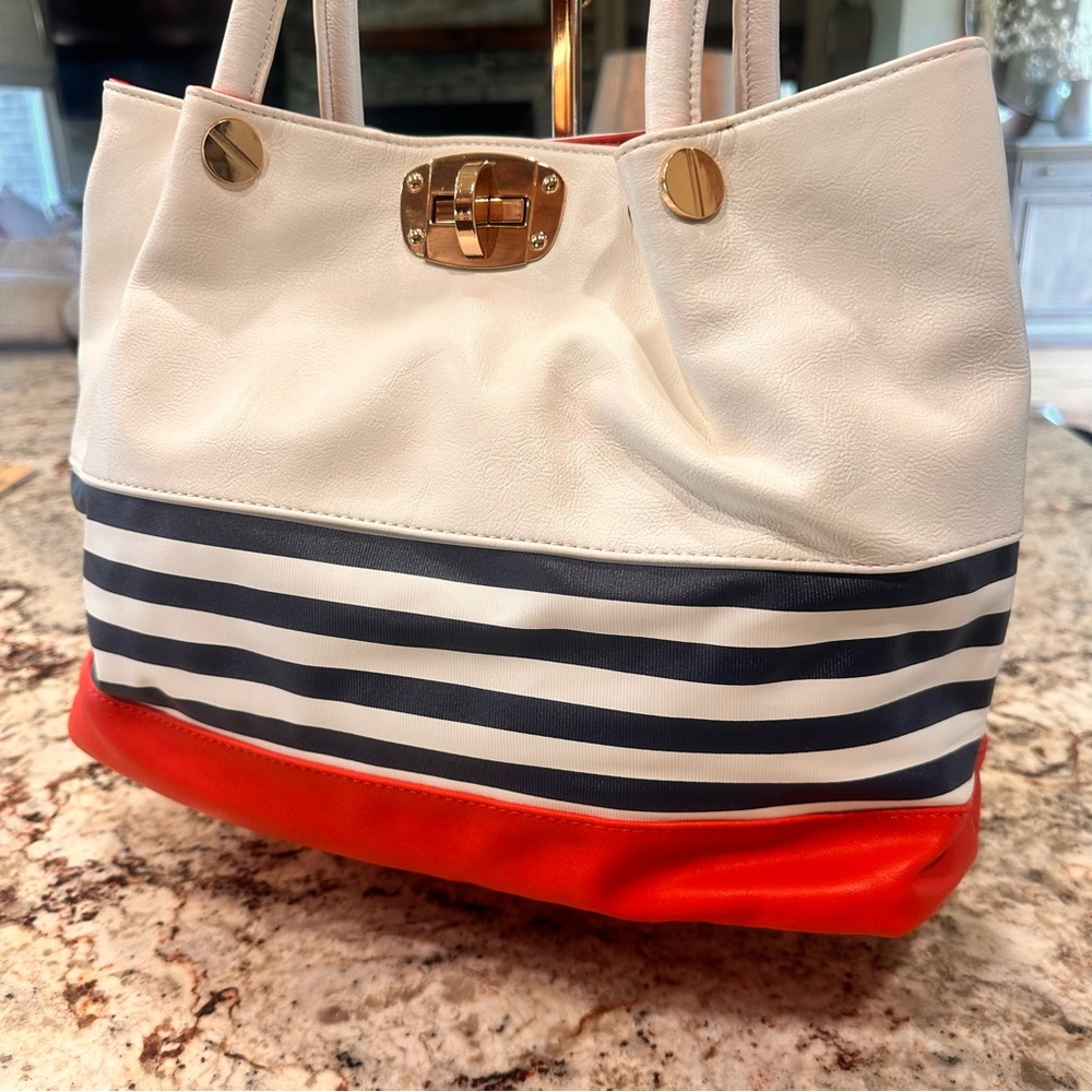 Melie Bianco purse shoulder bag nautical red white navy blue saffron summer